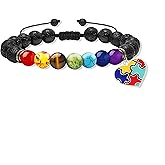 PUBBCIA Autism Awareness Bracelet For Women Men Heart Disc Puzzle Piece Autism Autistic Bracelet 7 Chakra Beaded Elastic Bracelet Autism Jewelry Bracelet For World Autism Day Gift (D, Copper)