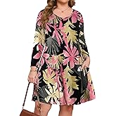 JollieLovin Women 3/4 Sleeve Plus Size Casual Fall Dresses 2025 V Neck T Shirt Long Tunic Dress