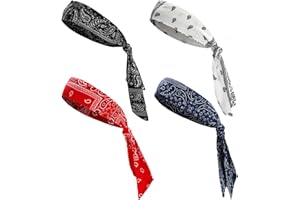 Jutom 4 Pieces Tie Headbands for Men Women Sports Bandana Hair Band Camo Headbands Elastic Sweat Wicking Karate Adjustable Non Slip Hairband for Yoga Workout Running