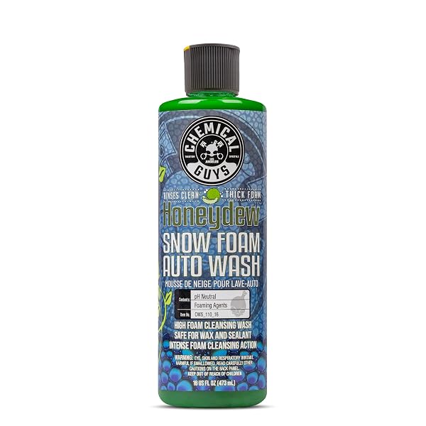 CHEMICAL GUYS CWS_110_16 HONEYDEW SNOW FOAM CAR WASH SOAP (WORKS WITH FOAM CANNONS, FOAM GUNS OR BUCKET WASHES) SAFE FOR CARS, TRUCKS, MOTORCYCLES, RVS & MORE, 16 FL OZ, HONEYDEW SCENT