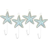 MShengM Set of 4 Starfish Decorative Wall Hooks,White Starfish Decor Hooks,Beach Coastal Wall Hooks,Beach Ocean Home Coastal Bathroom Hook for Clothes,Aprons,Towels,Hats