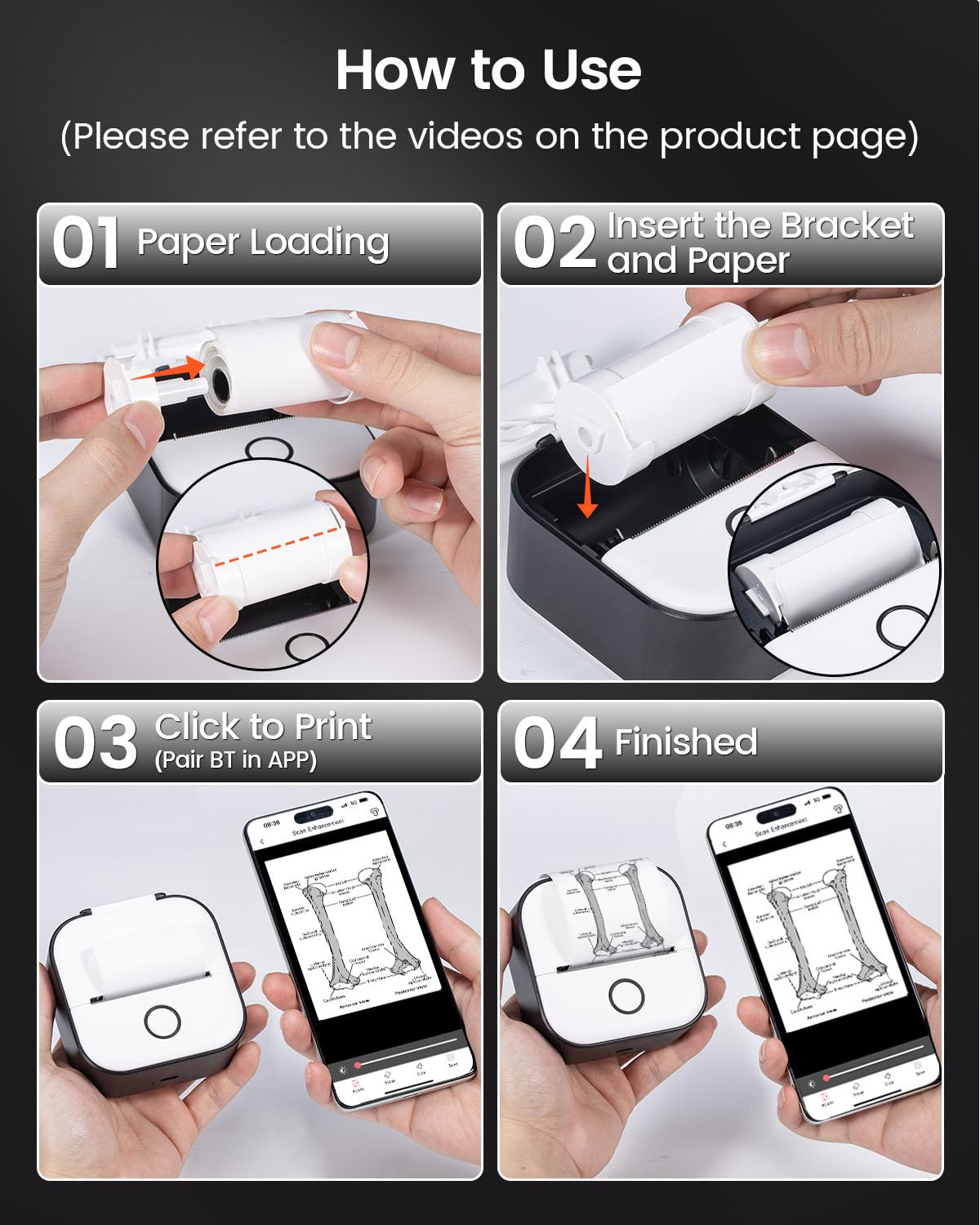 Image stating 'Only Prints in Black Fonts' with a note 'print monochrome colors on specific paper', surrounded by various printed stickers.