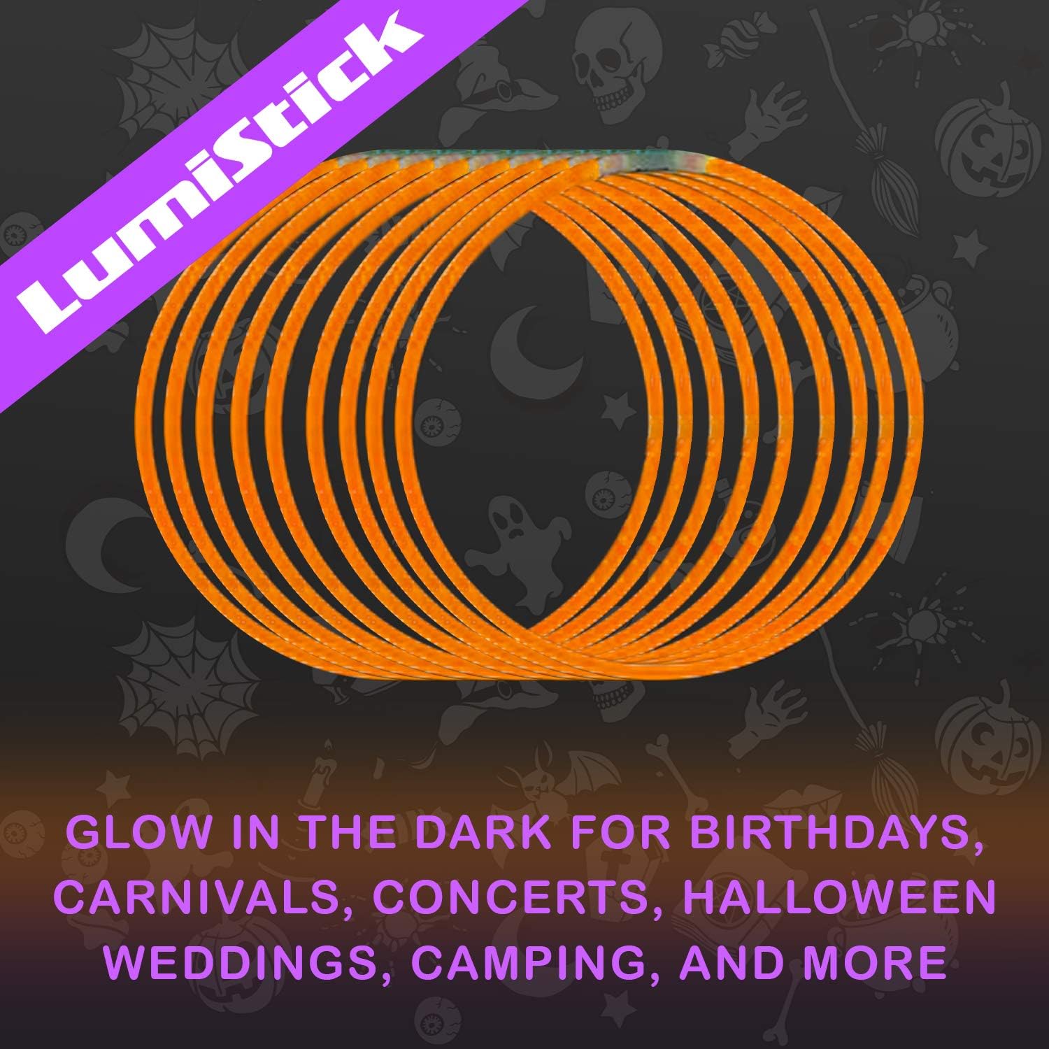 Lumistick 22 Inch Glow Stick Necklaces | Non-Toxic & Kids Safe Light Up Neckwear | Bendable Sticks with Connectors | Glows in The Dark Night Party Favor (Orange, 50 Necklaces): Toys & Games