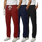 Real Essentials 3 Pack: Men's Tech Fleece Open Bottom Cargo Sweatpants with Pockets (Available in Big & Tall)