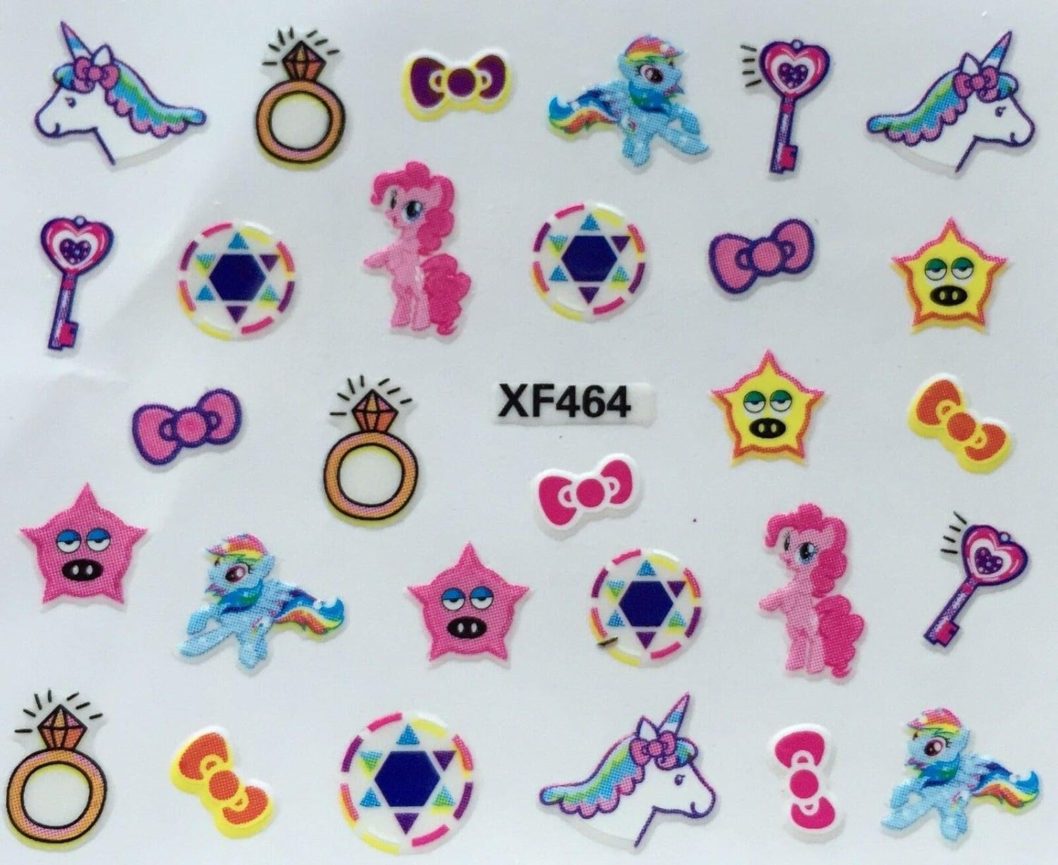 Unicorn Rainbow Dash Pinkie Pie Stars Keys Bows Decal Stickers Nail Art 3D