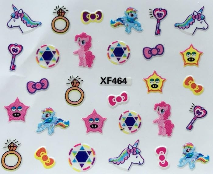 Unicorn Rainbow Dash Pinkie Pie Stars Keys Bows Decal Stickers Nail Art 3D