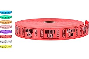 Tacticai 2000 Raffle Tickets, Admit One, Single Roll, Ticket for Events, Entry, Class Reward, Fundraiser & Prizes - Red (1 of 8 Colors)