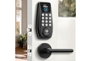 DESLOC C110 Fingerprint Keyless Entry Door Locks, Front Door Smart Lock Deadbolt with 2 Lever Handles, Auto-Lock, Backlit Key