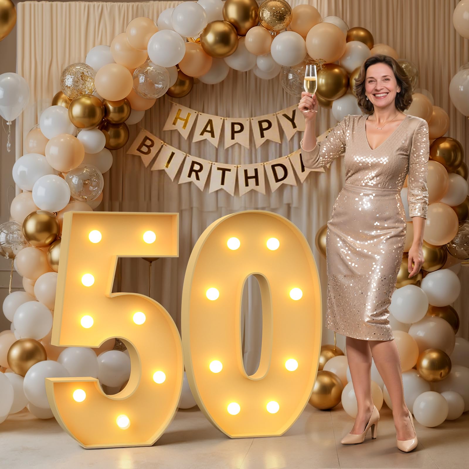 Photo 1 of 3FT Marquee Numbers 50, Large Light up Number 50 for Birthday Party Supplies, Sign, Backdrop, Happy 50th Birthday Decorations for 50 Years Old Women Men