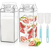 Bekith 2 Pack 64 Oz Large Milk Carton Water Bottle, Clear Plastic Milk Bottle with Cleaning Brush, Portable Leakproof Square 