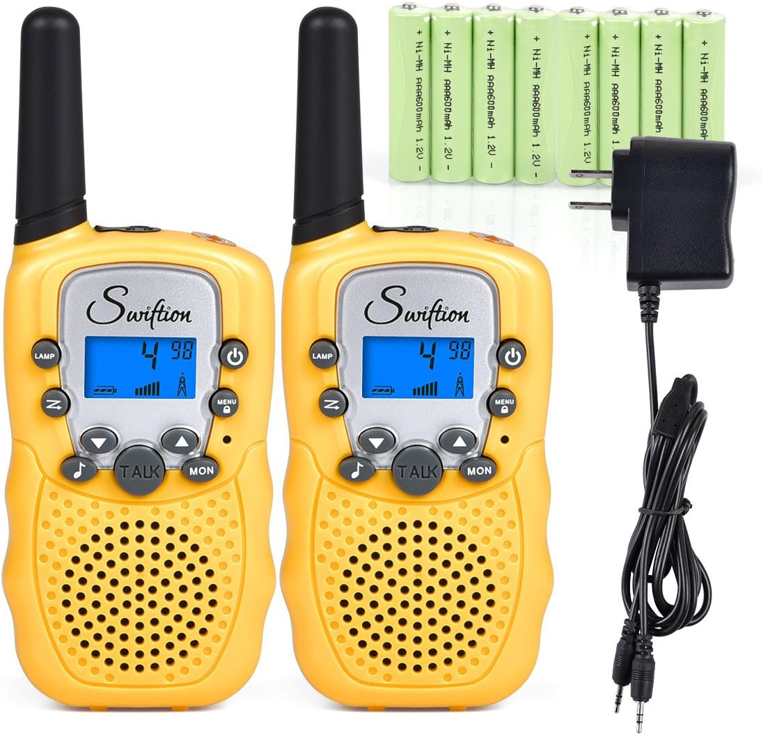 Swiftion Kids Walkie Talkies Long Range Two Way Radios 22 Channel Walky Talky FRS Walkie Talkies for Kids (Yellow,with Charger & Batteries)