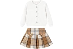 PATPAT Toddler Girl 2 Piece Skirt Sets Knit Pullover and Pleated Plaid Skirts Clothing Sets 3-9 Years Fall/Winter Outfits