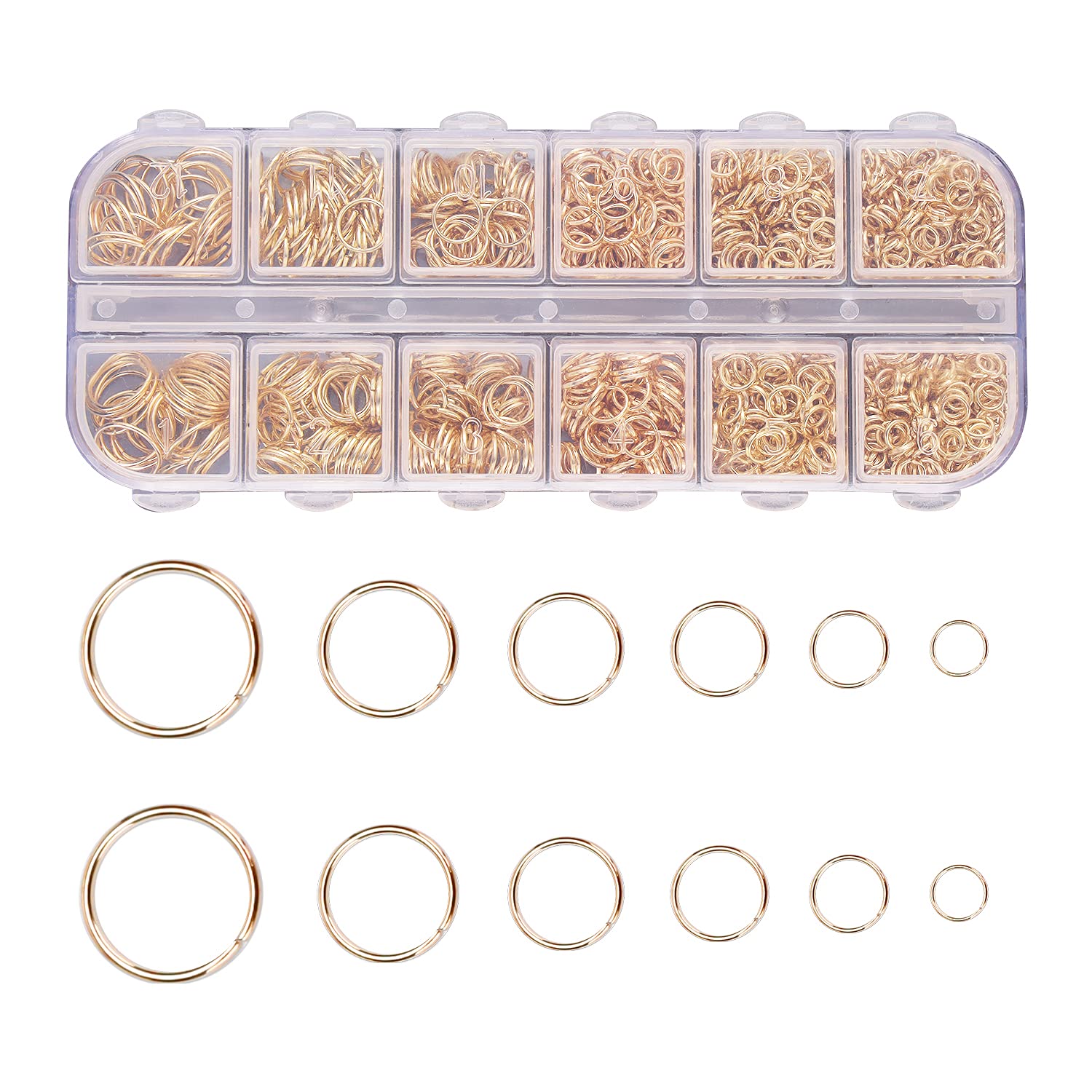 1200 Pcs Metal Open Jump Rings, 4-10mm Mixed Size Gold Round Ring Connectors for DIY Jewelry Making Supplies Findings and Necklace Repair