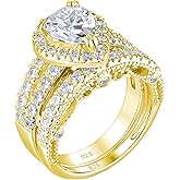 Wuziwen Pear Wedding Engagement Ring Set for Women 925 Sterling Silver Cubic Zirconia