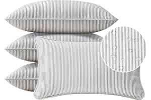 UNIMATTA Decorative Outdoor Water Repellent Throw Pillows with Inserts, Set of 4, 20" x12" Pillows for Patio, Backyard, Bed, Couch, and Patio Furniture, Tan Stripe