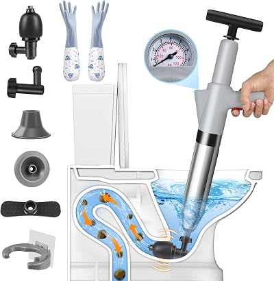inShareplus Toilet Plunger High Pressure Unblocker with 4 Heads & Gloves
