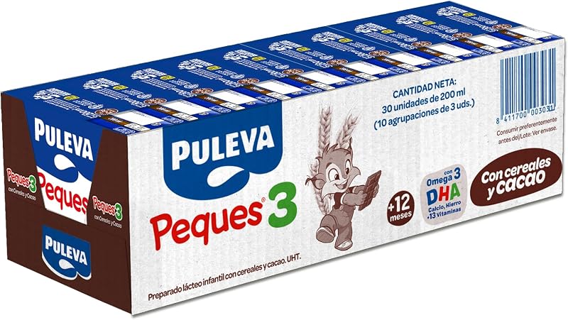 PULEVA KIDS 3 com Cacau e Cereais dos 12 aos 36 meses - 10 embalagens de 3x200ml
