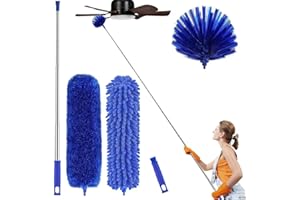 LOMIDA Professional Microfibre Dusters for Cleaning - Extendable 30-81" Cobweb Remover Kit with 3 Washable Heads, Bendable Design for High Ceilings, Fans & Hard-to-Reach Areas
