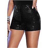 Floerns Women's Plus Size Sequin Tight Shorts High Waist Straight Leg Party Mini Shorts