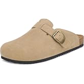 Genuine Suede Clogs Womens Mens Cork Footbed Sandals Potato Shoes | Unisex Suede Leather Mules ，Arch Support，Adjustable Metal Buckle，Cork and Rubber，Wonderful Quality