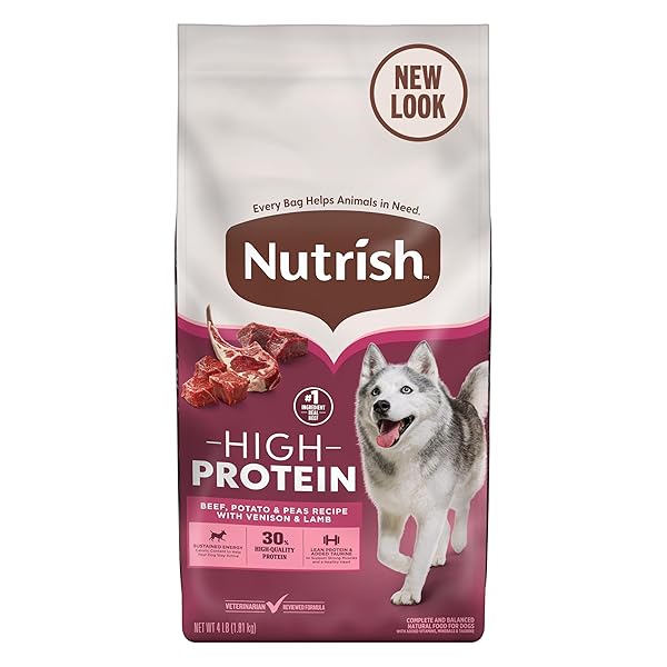 NUTRISH HIGH PROTEIN BEEF, POTATO & PEAS RECIPE WITH VENISON & LAMB DRY DOG FOOD, 4 LB. BAG, PACKAGING MAY VARY (RACHAEL RAY)