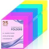 Sooez 25 Pack Clear Document Folder Project Pockets | Plastic Folders Sleeves for Paper 8.5x11, Clear Folder Protector Sheets Poly Jacket Sleeves Folders, 5 Assorted Colors