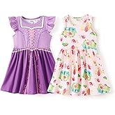 Disney Frozen Elsa Princess Minnie Mouse Stitch Toddler Girl Dresses 2 Pack Long Ruffle Sleeve Costume Set Outfit 2-13 Years