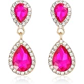 Vintage Rhinestone Teardrop Dangle Earrings Sparkle Crystal Bridal Earrings for Brides Bridesmaides Statement Drop Earrings for Women Wedding Formal Prom
