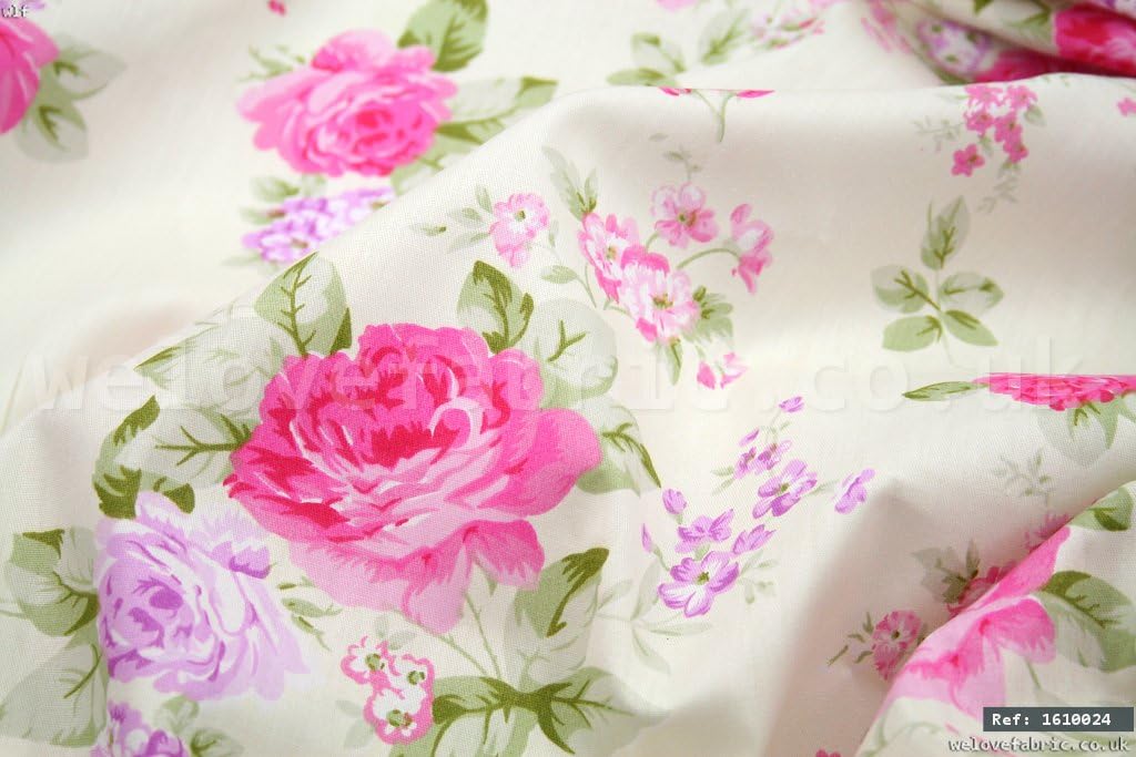 Pink & Lilac Cabbage Roses 100% cotton fabric per meter 1.6m width