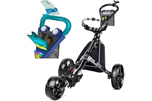 JANUS Golf Push Cart 3 Wheel, Foldable with One-Click Folding, Compact Golf Bag Cart, Wide EVA Wheels, Foot Brake, Elastic Wing Straps, Cooler Bag, Phone Holder or Gooseneck Holder