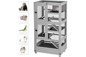 SUUMERPETY Large Guinea Pig Cage,5 Levels Wooden Ferret Cage with Wheels,Chinchilla Cage Upgrade Metal Frame Rat Cage for Indoor Outdoor (5 Level)