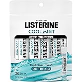 Listerine On-The-Go Cool Mint Alcohol Free Mouthwash Packets, Oral Rinse in Individual Packets Kills Bad Breath Germs, Less Intense Taste, Cool Mint Flavor, Mini Travel Size, 0.33 fl oz., 30 Pack