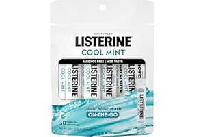 Listerine On-The-Go Cool Mint Alcohol Free Mouthwash Packets, Oral Rinse in Individual Packets Kills Bad Breath Germs, Less Intense Taste, Cool Mint Flavor, Mini Travel Size, 0.33 fl oz., 30 Pack