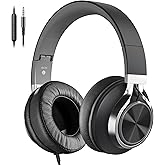COOSII AC01 Headphones Wired Over Ear, Corded Stereo Headsets with Microphone Volume Control for Adults Teens Kids 3.5mm for Cellphones, Tablets, Laptop, Chromebook (Black Grey)