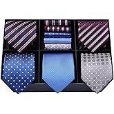 HISDERN Mens Ties Set 5PCS Collection Tie with Pocket Sqaure Formal Business Necktie Present Box Neckties Set for Men