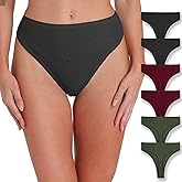 Xlndsoea High Waisted Ribbed Cotton Thongs for Women High Cut Breathable Underwear 6-Pack Size S-4XL