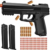 Tcxomino Automatic Shell Ejecting Toy Gun, Fidget &amp; Shooting Game | Realistic Fake Prop Toy Pistol with 120 Soft Bullets, 18 Shells &amp; 2 Magazines, Ideal Gift for Halloween Christmas (Black)