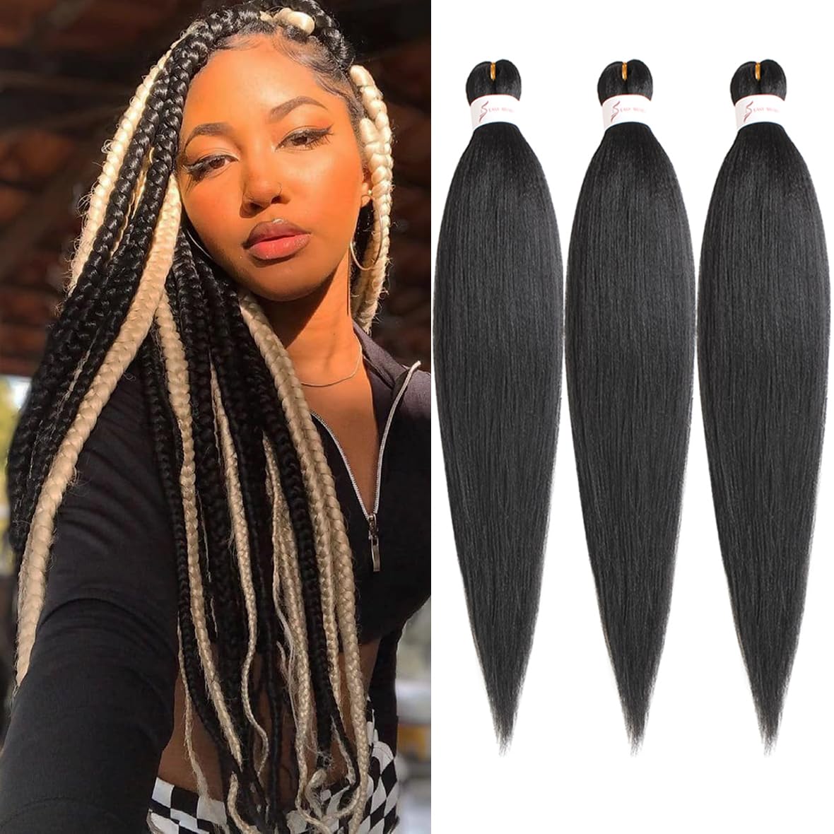 Leeven 20 Inch Pre Stretched Braiding Hair 3 Packs Ombre Medium Auburn EZ Braids Hair Extensions for Goddess Box Braids Pre Stretched Yaki Braiding Hair /1B# โ image 1