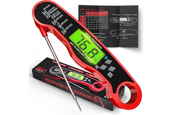 AWLKIM Instant Read Meat Thermometer Digital - Waterproof Food Thermometer with Backlight for Cooking, Grill, Candy, Kitchen