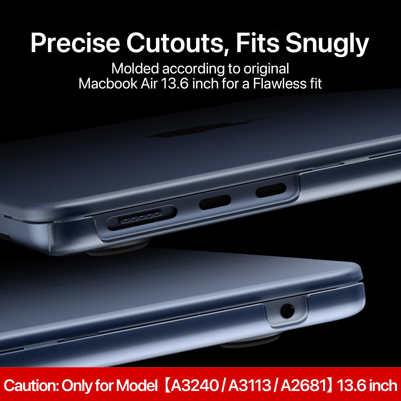 Soonjet Compatible for MacBook Air 13.6 inch Case M4 M3 M2 2025 2024-2022 Release Model A3240 A3113 A2681, Sturdy Protective Hard Shell Case Cover for MacBook Air M2 13 inch - Midnight Clear