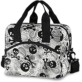 Skull Black Gothic Insulated Lunch Bag Skeleton Sugar Reusable Lunch Tote Bag Lunch Box for Women Men Adult Cooler Bag with Adjustable Shoulder Strap
