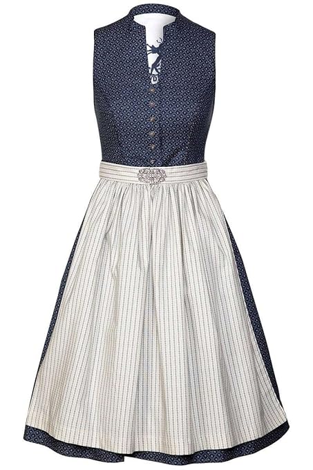 MarJo Damen Dirndl hochgeschlossen mit Schürzen-Brosche blau, Blau,
