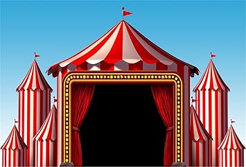 Amazon Com Laeacco Cartoon Red White Stripes Circus Tent Roof Castles Backdrop 9x6ft Vinyl Red Stage Curtain Door Blue Sky Photography Background Kids Baby Portrait Shoot Birthday Party Banner Cake Smash