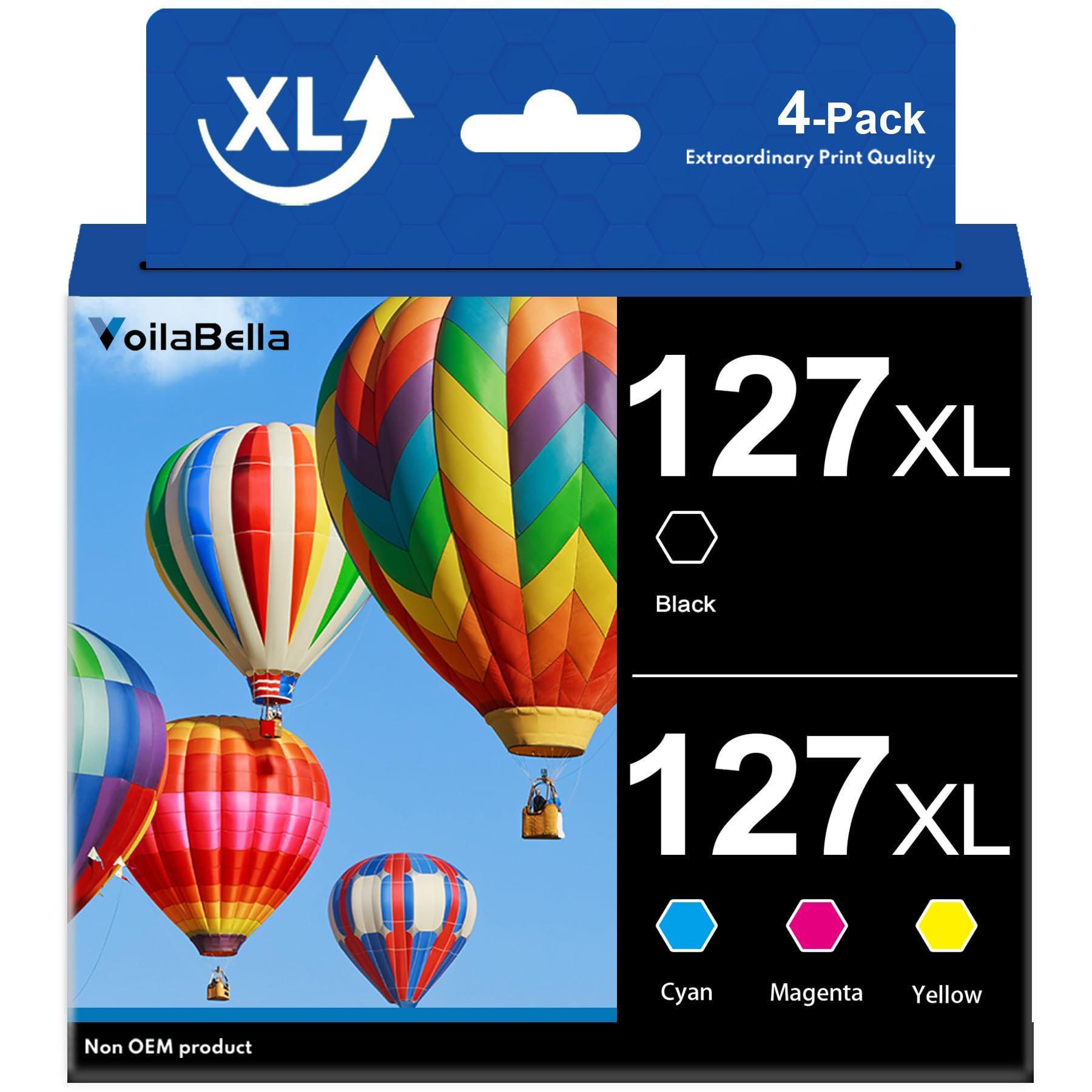 Photo 1 of 127XL Ink Cartridges Black Color Remanufactured Combo Pack Replacement for 127 T127 with NX530 625 WF-3520 WF-3530 WF-3540 WF-7010 WF-7510 7520 545 Printer 4-Pack (Black/Cyan/Magenta/Yellow)