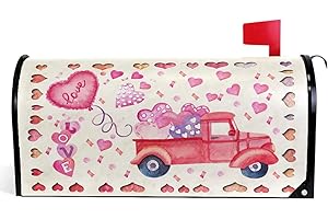 Pfrewn Valentine Pink Truck Heart Mailbox Cover Magnetic Standard Size, Mothers Day Love Letter Post Box Cover Wrap Decoration Welcome Home Garden Outdoor 21" Lx 18" W