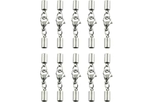 Tegg Leather Cord End Cap 10PCS 3mm Stainless Steel End Caps with Lobster Clasps for Jewelry Making and DIY Craft