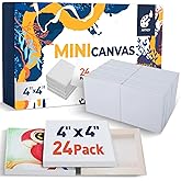 Artkey Mini Canvas, 4x4 Inch 24-Pack Small Canvases - 100% Cotton 2/5 Inch Profile Square Canvas for Acrylics, Oil, Watercolor Painting & Signs Crafts