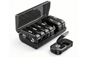 Weekly Pill Organizer 2 Times a Day, Pill Box 7 Day with One-side Large Opening Design for Easy Filling, Black Privacy Protec