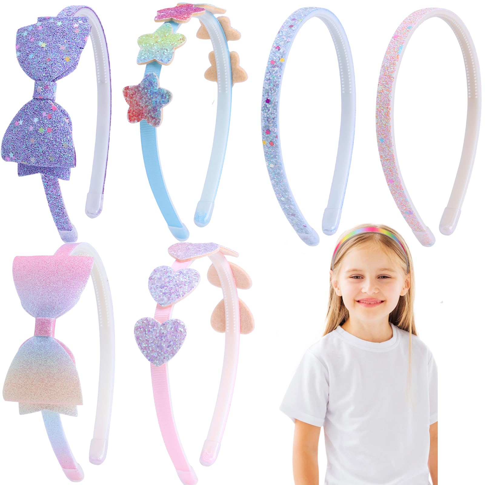 Candygirl Headbands for Girls Glitter Headband,Sparkly Bow Heart Star Hairbands Cute Non-slip Thick Plastic Hair Bands Shiny Rainbow Sequins Hairhoop Accessories for Kids Little Girls Teens(6Pcs) — image 1