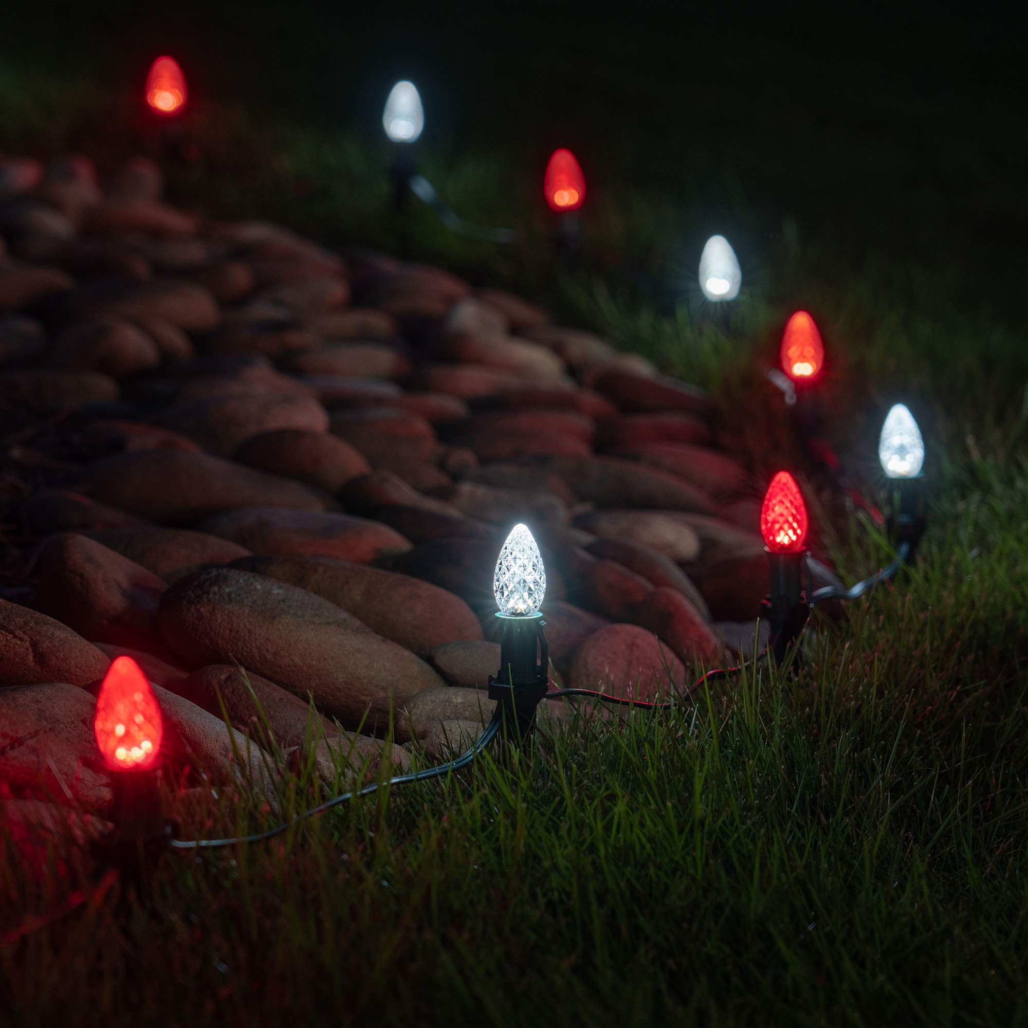 100’ OptiCore LED C7 Red and White Christmas Pathway Lights, C7 Candy